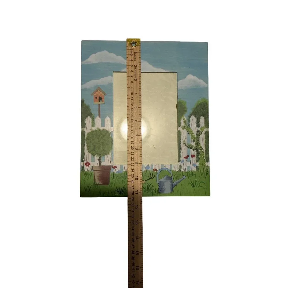 Rare Vintage Garden Scene Wooden Picture Frame 12” X 9.25” X .50” With Easel Bac